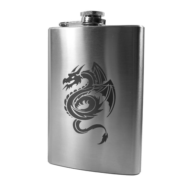 Flask 8oz Stainless Steel Dragon Design-004 Custom Skin Fantasy Drinking Whiskey 